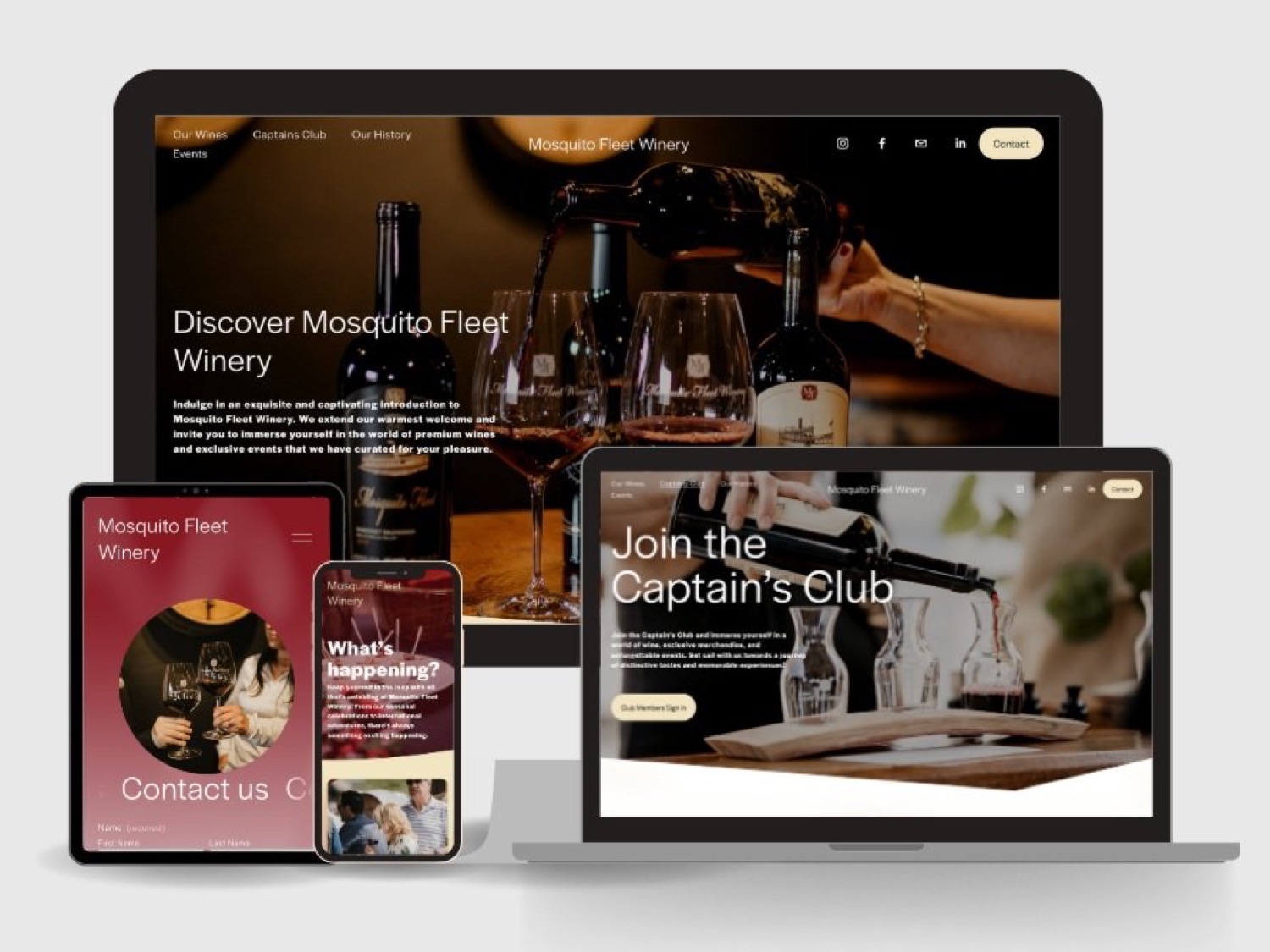 Mosquito Fleet Winery website mockup